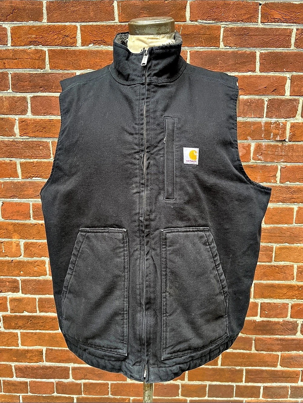 Carhartt Washed Duck Sherpa-Lined Mock-Neck Vest Men's Black Loose Fit Workwear